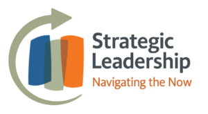 Strategic Leadership Logo from OneJustice with books as pillars and an arrow